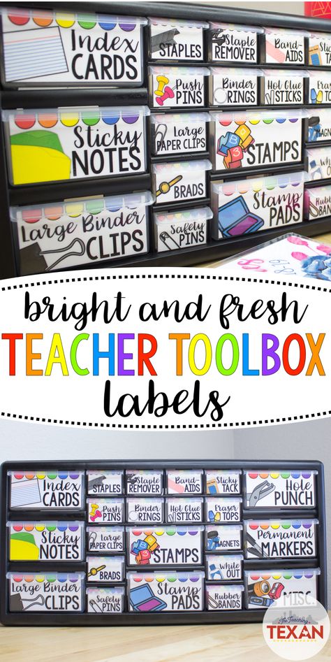 A Fresh and Bright Teacher Toolbox DIY Tool Box Diy, Teacher Toolbox Labels, Diy Organizing, Teachers Diy, Classroom Organisation, Teacher Toolbox, Art Storage, Teacher Organization, New Classroom