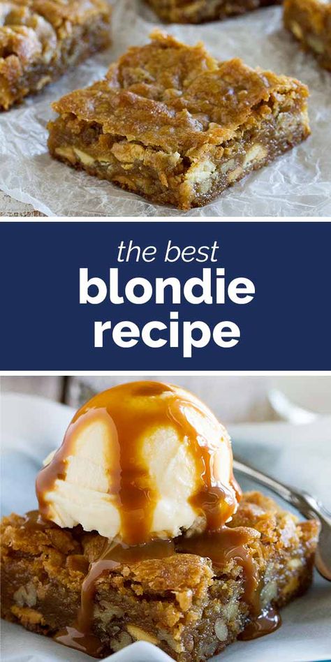 Everyone needs the best Blondie Recipe - and this is the one I love! Filled with pecans, white chocolate chips and toffee pieces, every bite is sweet and rich and buttery. #recipe #blondie #dessert Best Blondie Recipe, Blondies Recipes, Best Blondies Recipe, Blondie Dessert, Blonde Brownies, Blondie Recipe, The One I Love, Blondies Recipe, Oreo Dessert