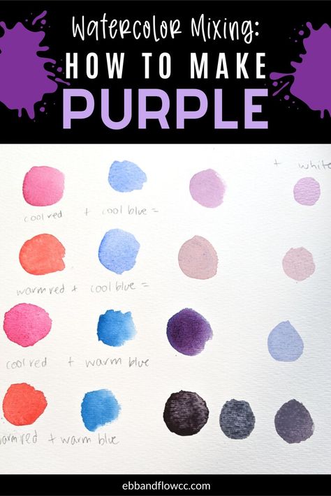 Learn how to mix the perfect purple watercolor paint! Get a vibrant violet or a subtle lilac. Read about how to mix purple without making them muddy. How To Make Purple Color Paint, Shading In Watercolor, How To Make Purple Colour Paint, How To Make Violet Colour, How To Make Purple Paint, How To Make Purple Colour, Purple Mix Color, How To Make Purple, Moody Purple