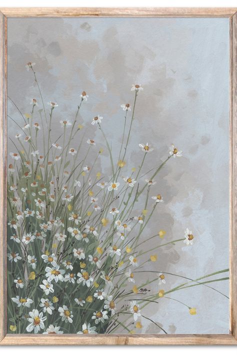 Daisies Art Print Wildflowers Oil Painting Meadow Flowers Wall Art Small Floral Poster Sage Green and Gray Botanical Wall Decor by ForstArtPrint ---Printed from my original oil painting! ---Museum-quality posters made on thick and durable matte paper. Add a wonderful accent to your room and office with these posters that are sure to brighten any environment. Painting Ideas On Canvas Sage Green, Painting Small Flowers, Sage Color Palette, Painting Meadow, Sage Green Flowers, Painting Museum, Wall Art Small, Botanical Wall Decor, Flowers Wall Art