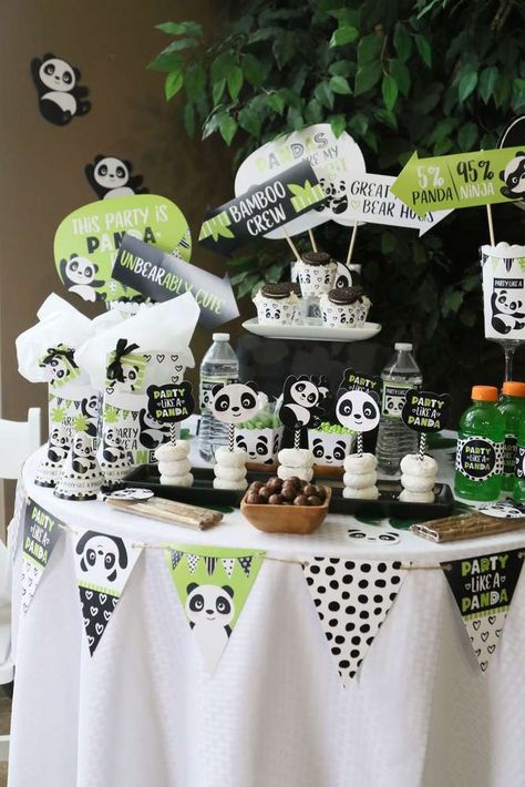 Check out this fun panda birthday party! The decor is so cool!! See more party ideas and share yours at CatchMyParty.com #catchmyparty #partyideas #panda #pandatheme #pandabirthday #pandaparty #pandadesserttable Pandas, Panda Birthday Party Ideas, Panda Party Decorations, Party Like A Panda, Store Bought Snacks, Panda Themed Party, Third Birthday Boys, Panda Decorations, Panda Birthday Party