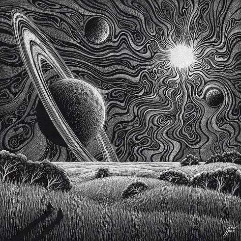 Psy Art on Twitter: "Art by Justin Estcourt… " Foto Langka, Trippy Drawings, Space Drawings, Consciousness Art, Black And White Art Drawing, Psy Art, Scratch Art, 인물 드로잉, Arte Obscura