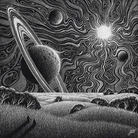 Psy Art on Twitter: "Art by Justin Estcourt… " Trippy Drawings, Foto Langka, Space Drawings, Consciousness Art, Black And White Art Drawing, Psy Art, Scratch Art, White Drawing, 인물 드로잉