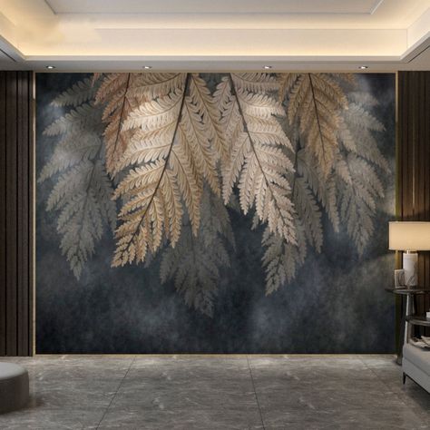 Fern Mural, Nordic Wallpaper, Coffee Shop Coffee, Wallpaper Living Room, Wallpaper Decor, Leaf Wallpaper, Wallpaper Bedroom, Room Wallpaper, Bathroom Wall Decor