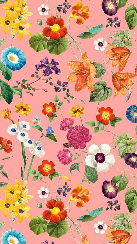 Vintage floral pattern mobile wallpaper, botanical background, remix from the artworks of Pierre Joseph Redouté | free image by rawpixel.com / pangrum Patchwork, Botanical Background, Floral Wallpaper Nursery, Wallpaper Botanical, Playroom Wallpaper, Flower Iphone Wallpaper, Vintage Floral Pattern, Pink Wallpaper Iphone, Wallpaper Decor