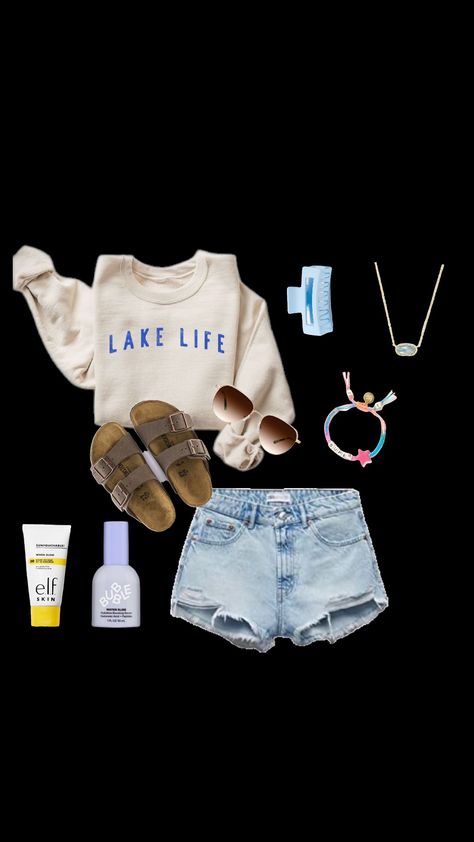 preppy summer/lake/boat/beach outfit Lake Outfits For Women, Lake House Outfits Summer, Lake Outfits Summer, Lake Trip Outfits, Lake Day Outfit, Lake Outfits, Lake Clothes, Lake Outfit Summer, Lake Hair