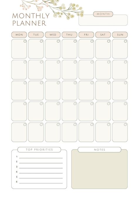 Study Planner Printable, Undated Monthly Planner, Buch Design, Monthly Planner Template, Beige And Pink, Print Planner, Weekly Planner Template, Daily Planner Pages, Bullet Journal Design Ideas