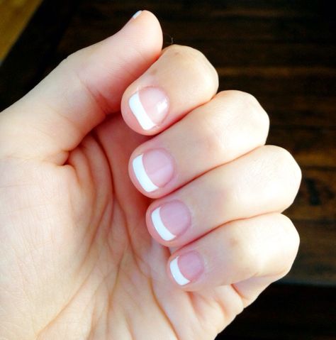 Cute short acrylics Shellac Nails French, Short Nail Beds, Shellac French Manicure, French Manicure Short Nails, Short Nail Bed, Nail Beds, Shellac Manicure, Manicure Diy, Short Square Nails