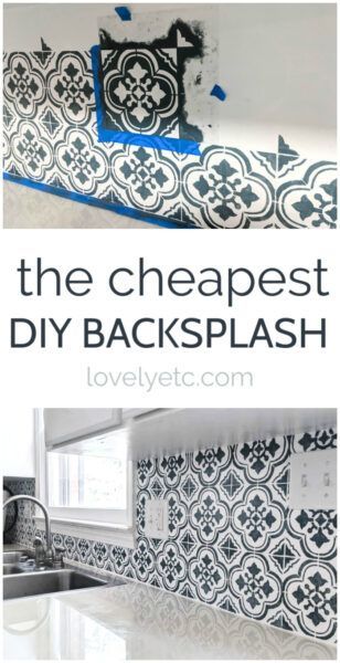 This DIY backsplash may be cheap, but it looks beautiful! Step by step instructions for painting your own kitchen backsplash and adding major style with a tile stencil. Leftover Backsplash Tile Ideas, Contact Paper Backsplash Kitchen, Diy Back Splashback Kitchen Ideas, Tile Stencil Backsplash, Vinyl Backsplash Kitchen, Cheap Backsplash Ideas Diy, Hand Painted Kitchen Backsplash, Tile Bar Design, Behind Stove Backsplash Ideas