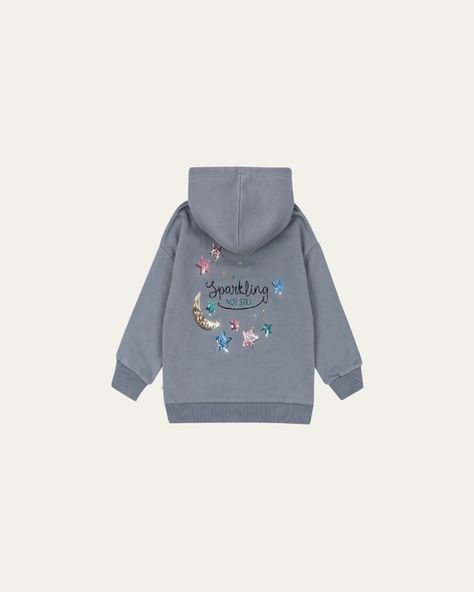 Konges Slojd "Lou" hoodie with sequins stars at the chest    Hooded neckline    Long sleeves    Full zip front    Banded cuffs and hem    Ribbed trim    Cotton/polyester    Imported Stars, Be Still, Sequin, Long Sleeves, Sparkle, Trim