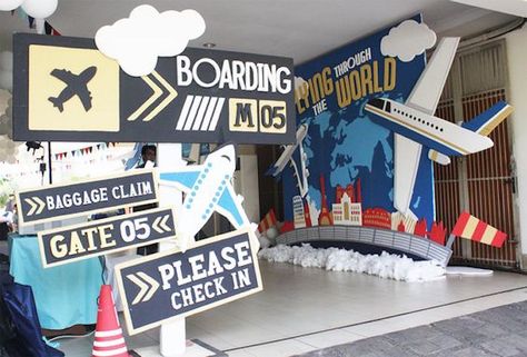 Entrance Sign from an Airplane Birthday Party via Kara's Party Ideas | KarasPartyIdeas.com (6) Airport Theme, Pilot Party, Aviation Party, Travel Theme Classroom, Around The World Theme, Planes Birthday, Planes Party, 5th Birthday Party, Airplane Theme