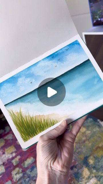 Watercolor Brush Pens Tutorial, Beach Scene Watercolor, Easy Landscape Watercolor Paintings, Watercolor Beach Scenes Easy, Beach Watercolor Tutorial, Watercolour Tutorials Beginner, Easy Beginner Watercolor Ideas, Easy Watercolor Landscapes For Beginners, Andrea Nelson Art Watercolor