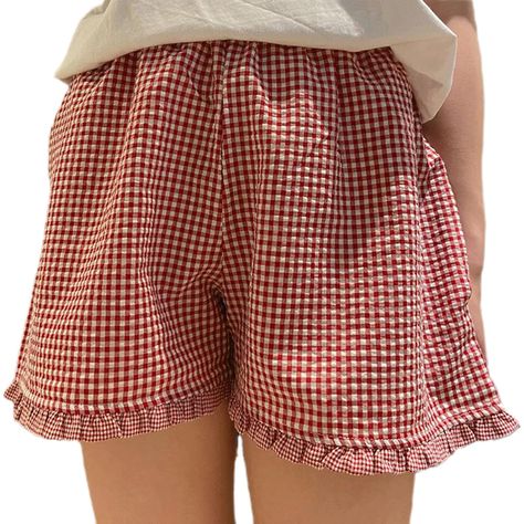 PRICES MAY VARY. ♥ Material: Y2k plaid shorts for women casual are made of 95% elastane and 5% cotton, premium fabric, soft touch feeling, skin-friendly, good breathability, comfy to wear. ♥ Design: High waist, elastic waist, classic plaid pattern, ruffle trim, straight leg, loose fit, plaid shorts for women, boxer shorts for women, lounge shorts for women, plaid pj shorts, boxer sleep shorts for women, plaid shorts women pj, comfy pj shorts, going out summer shorts for women. The elastic waistb Comfy Cute Shorts, Pattern Clothes Design, Boxer Shorts Pattern Free, High Waisted Linen Shorts, Summer Fits School, Pj Shorts Pattern, Boxer Shorts For Women Outfit, Going Out Shorts, Bike Shorts Outfit Summer