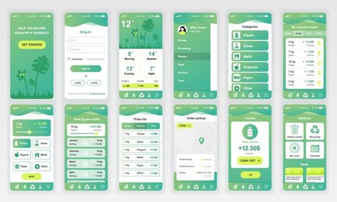 Set of UI, UX, GUI screens Ecology app flat design template for mobile apps, responsive website wireframes. Web design UI kit. Ecology Dashboard. Mobile Ui Patterns, Green App Design, App Green, Green Template, Wireframe Mobile, Web Design User Interface, Ui Ux 디자인, Web Design Mobile, Mobile App Design Inspiration