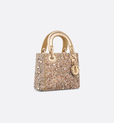 Dior Crystal Bag, Gold Dior Bag, Dior New Bag, Bougie Closet, Dior Home, Mini Lady Dior Bag, Mini Lady Dior, Accessories Bags Shoes, Crystal Bags