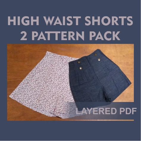 Sewing Pattern: High Waist Shorts 2 Pattern Pack - Etsy Couture, Molde, Clothes Crafts, Shorts Pattern Sewing, T Shirt Hacks, Womens High Waisted Shorts, Shorts Pattern, High Waist Shorts, High Waist Fashion