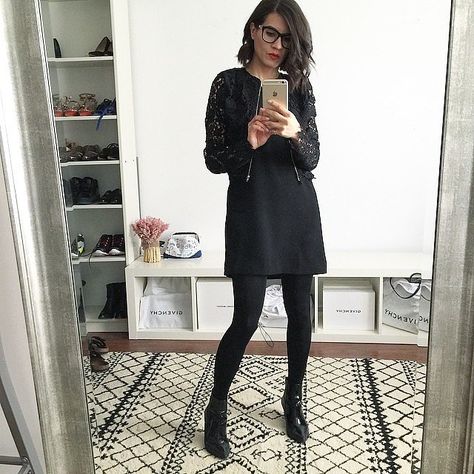 Black Shift Dress Outfit Winter, Black Dress Black Tights Outfit, Black Sheath Dress Outfit, Black Dress Tights Outfit, Shoes With Black Tights, Black Dress And Black Tights, Black Dress With Tights And Boots, Black Dress With Black Tights, Black Shift Dress Outfit