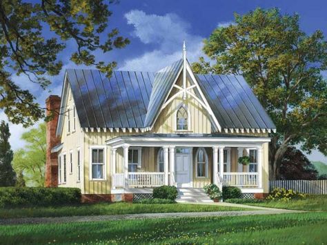 Gothic Revival House Plan with 2802 Square Feet and 4 Bedrooms(s) from Dream Home Source | House Plan Code DHSW55265 Craftsman Style Homes, Gothic Revival House Plans, Gothic House Plans, Country Farmhouse House Plans, Gothic Revival House, Victorian House Plans, Farmhouse Floor Plans, Vintage House Plans, Farmhouse Style House Plans