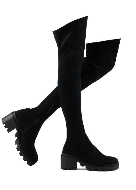 PRICES MAY VARY. Rubber sole Shaft measures approximately 26" from arch Thigh High Boots Chunky, Suede Thigh High Boots, Boots Chunky Heel, Boots Chunky, Black Clothing, Kids Luggage, Thigh High Boots, Chunky Heel, Thigh High