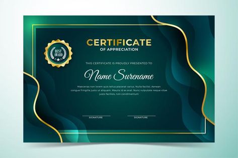 Green Certificate Template, Certificate Design Aesthetic, Creative Certificate Design Ideas, Certificate Ideas, Certificate Designs, Portfolio Cover Design, Green Gradient Background, Green Certificate, Certificate Border