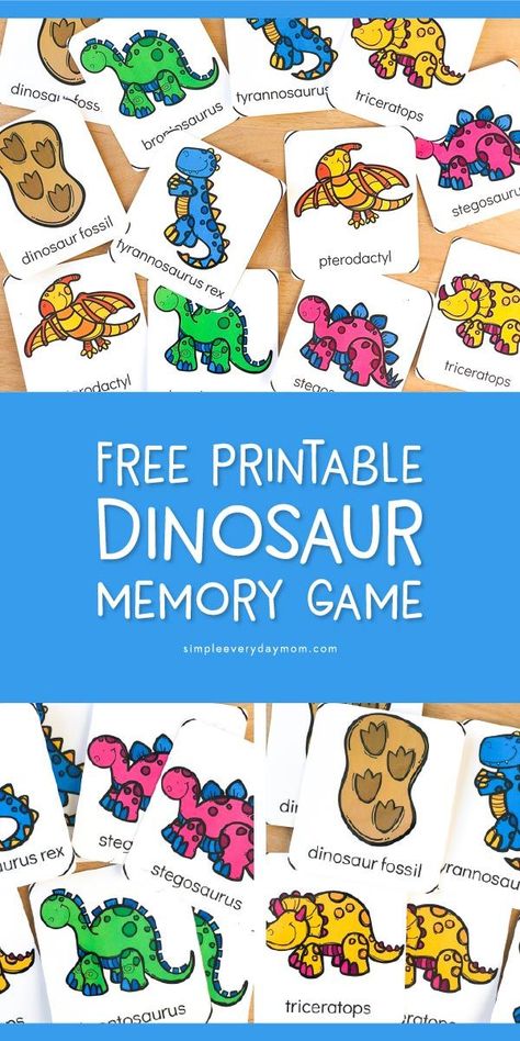 Dinosaur Theme Preschool Matching Game | Young kids will love using these dinosaur flashcards as a simple memory game. It's great to teach focus, concentration, visual memory and more!     #earlychildhood #teacher #preschool #kindergarten #dinosaurs #kidsactivities #homeschooling #kidsandparenting #elementary Dinosaurs Preschool Printables, Dinosaur Preschool Centers, Dinosaur Outside Activities, Dinosaur Vocabulary Preschool, Preschool Matching Games, Dinosaur Sorting Activity, Dinovember Activities, Shape Dinosaurs Preschool, Dinosaur Theme Kindergarten Activities