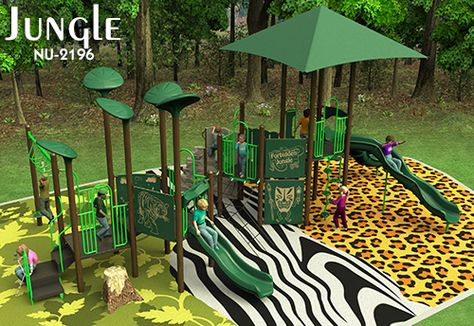 Custom Jungle Theme Playground Design, Love the Animal Print Surfacing! Jungle Themed Playground, Jungle Playground, Themed Playground, Water Vehicles, Cool Playgrounds, Classroom Idea, Kids Indoor Playground, Outdoor Play Area, Playground Design