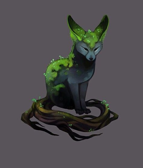 Fern  A mythical fox with tree platform or birth.  Is beautiful and has sweet scent. Friends of all animals.   Is open for rp Black, Green