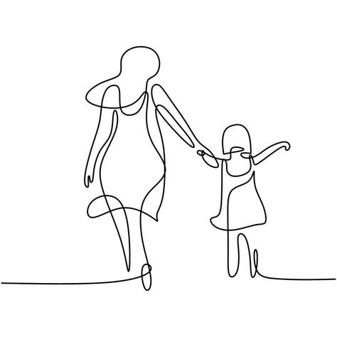 Mother And Daughter Drawing, Mom Drawing, Mother Daughter Art, Single Line Tattoo, Siluete Umane, Mother Tattoos, Single Line Drawing, Minimalist Drawing, 카드 디자인