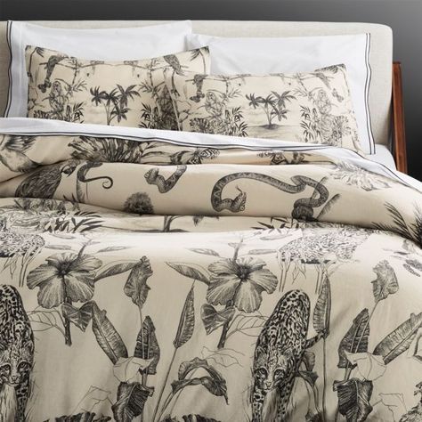 CB2 - July Catalog 2021 - Midnight Jungle Linen King Duvet Cover Forest Bedding, Pinstripe Bedding, Duvet Design, Neutral Bed Linen, Beige Bed Linen, Modern Duvet Covers, Black Bed Linen, Pink Duvet Cover, Blue Duvet