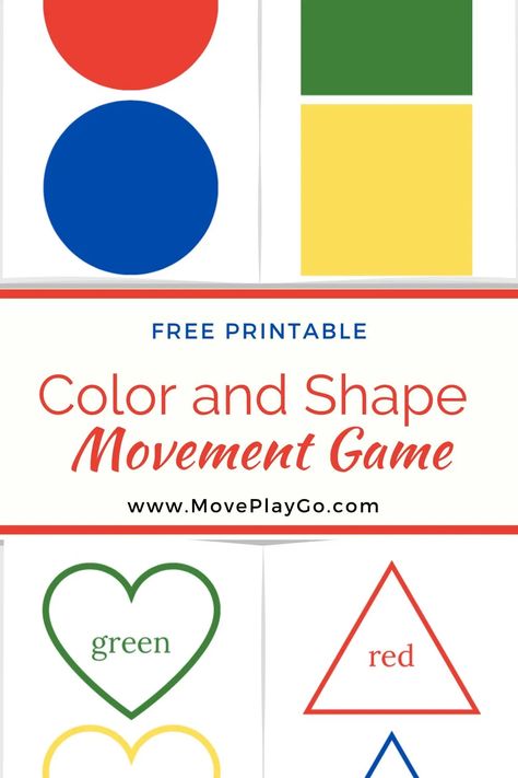 Easy color and shape movement game for kids printable pages screen shot images Shape Gross Motor Activities Preschool, Shape Games For Preschool, Large Motor Activities For Preschoolers, Movement Activities For Kids, Gross Motor Activities For Preschoolers, Gross Motor Activities For Toddlers, Volleyball Ideas, Rhyming Games, Shapes Lessons