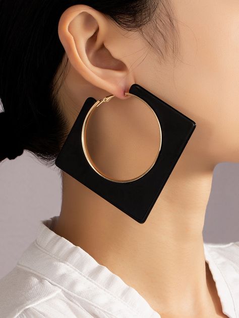 Black Fashionable Collar  Polyresin   Embellished   Women Fashion Jewelry Geometric Fashion Design, Style Africain, Bold Jewelry, Earrings Inspiration, Geometric Jewelry, Big Earrings, Watches Women Fashion, Metal Earrings, Body Chain