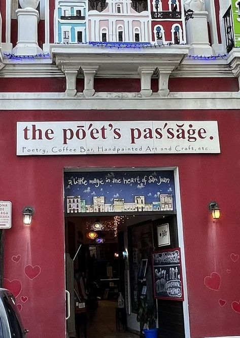 aesthetic poetry cafe… a poets passage Poetry, San Juan, Arts And Crafts, Poetry Cafe, Aesthetic Poetry, Coffee Bar, Poets, Aesthetic Pictures, Cafe