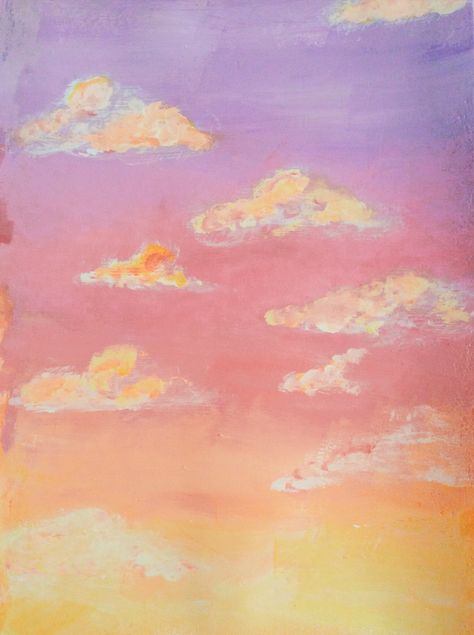 Can be a sunrise or a sunset, it really depends on my mood. I just wanted to paint a pink sky with my acrylics.   Pink sky , wallpaper , aesthetic, acrylics , painting , clouds Cute Paintings Sunset, Sunset Painting Clouds, Painting Sky Clouds, How To Paint A Sky, Sunset Painting With Clouds, Aesthetic Cloud Painting, Sunset Aesthetic Painting, Sunset Cloud Painting, Sunset Clouds Painting