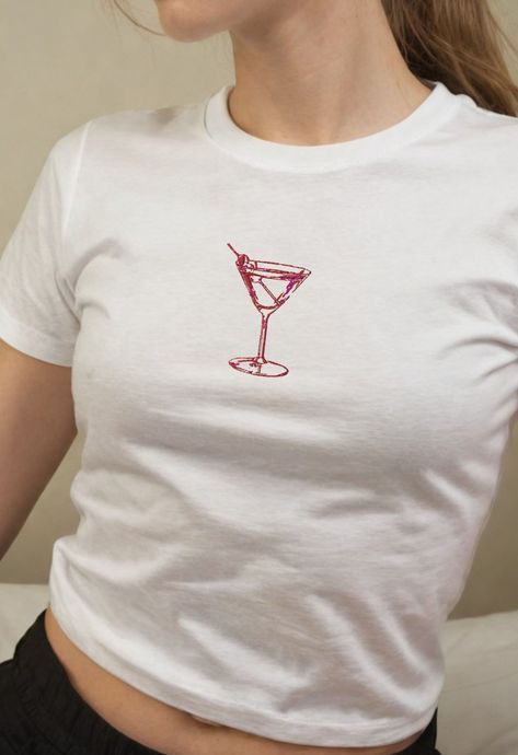 Embroidered martini baby tee, dirty martini y2k baby tee, embroidered gift, gift for her, aesthetic too by TrueRetro on Etsy San Jose, Baby Tees Aesthetic, Embroidered Martini, Y2k Fashion Trends, Martini Aesthetic, Indie Kid Style, Vsco Girl Aesthetic, Clothes Embroidery, Her Aesthetic