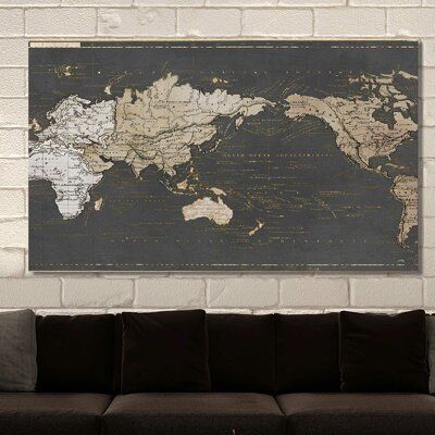 Show off your love for geography and elevate your home office decor with this classic wall art - just the right statement piece for your space. It features a landscape-oriented design of a captivating world map in weathered hues of gold and gray. This piece is displayed in your choice of wooden frame, complementing various decor styles from traditional to industrial. Made from high-quality canvas and additional polystyrene materials, this art piece is designed to impress without overwhelming you