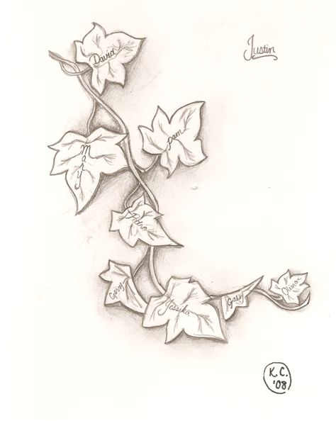 Family names in ivy leaves Poison Ivy Flower Tattoo, Croquis, Poison Ivy Tattoo Vines, Ivy Leaf Tattoo, Ivy Tattoo Design, Ivy Tattoos, Ivy Sketch, Poison Ivy Tattoo, Poison Ivy Leaves