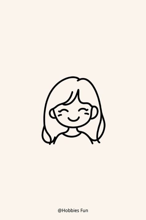 Easy Girl Drawing, Smiley Girl Easy Person Drawing Cartoon, Kawaii, How To Draw A Girl Easy, Easy Girl Drawings For Beginners, Easy People To Draw, Cute Easy Doodles Ideas, Person Drawing Easy, Easy Person Drawing, Drawing Girl Easy
