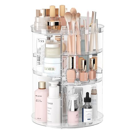 Rotating Makeup Organizer, DIY 8 Adjustable Layers Spinning Skincare Organizer, Cosmetic Display Case with Brush Holder Perfume Tray, Multi-Function Storage Carousel for Vanity Bathroom Countertop Spinning Organizer, Rotating Makeup Organizer, Rangement Makeup, Make Up Storage, Perfume Organization, Organizer Diy, Care Organization, Makeup Organization Diy, Acrylic Organizer Makeup