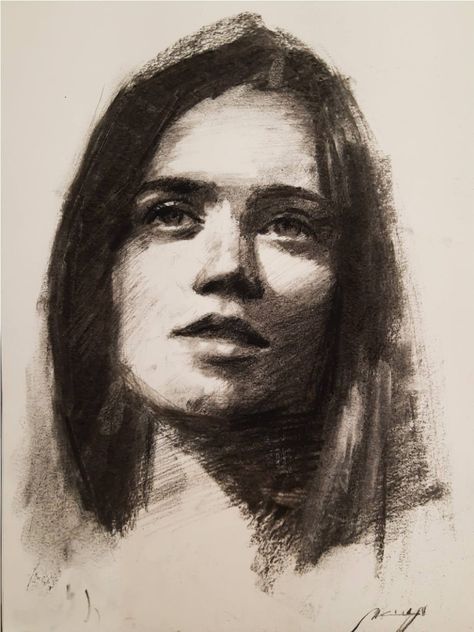 Loose Charcoal Portrait, Portrait Art Charcoal, Self Portrait Charcoal, Portrait Charcoal Drawing, Abstract Charcoal Portrait, Portrait Styles Drawing, Shading With Charcoal, Art Sketches Charcoal, Shadow Portrait Drawing