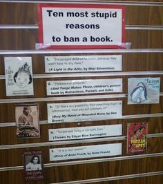 Banned Books Display School Libraries, Library Book Drop Ideas, September Library Book Displays, September Book Displays, Public Library Displays, Gay Penguins, Library Technician, Library Display Ideas, Teen Library Displays