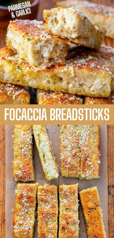 Focaccia Breadsticks on a Cutting Board Showing Edges and Tops and Bottom Texture. Essen, Pizza Hut Breadsticks, Easy Focaccia, Homemade Marinara Sauce, Focaccia Bread Recipe, Bread Sticks Recipe, Olive Oil Garlic, Focaccia Bread, Homemade Marinara