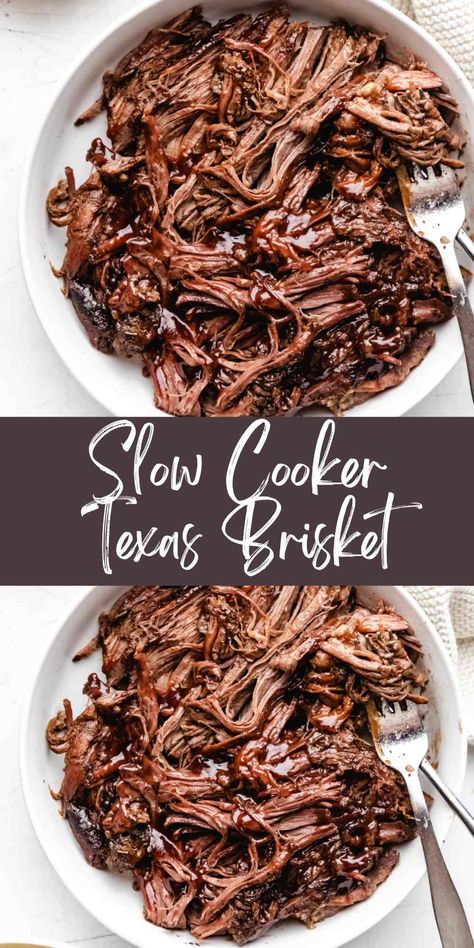 Easy slow cooker brisket recipe! Slow Cooker Texas Beef Brisket is a crock pot beef brisket recipe that makes juicy beef that's perfect for sandwiches. Beef Brisket Recipes Crockpot, Crock Pot Beef Brisket, Beef Brisket Crock Pot, Brisket Recipes Crockpot, Easy Brisket Recipe, Beef Brisket Slow Cooker, Slow Cooker Brisket Recipes, Best Brisket Recipe, Brisket Crock Pot