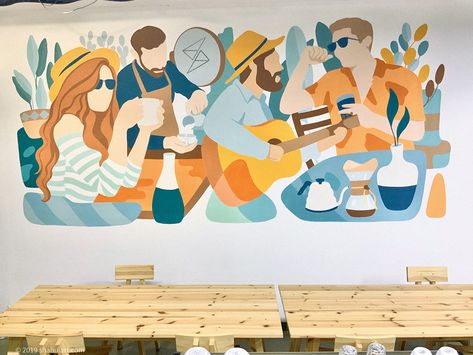 Mural Cafe, Seni Mural, Mural Art Design, Cafe Wall Art, Abstract Wall Painting, 카페 인테리어 디자인, Wall Painting Decor, Cafe Wall, Cafe Art