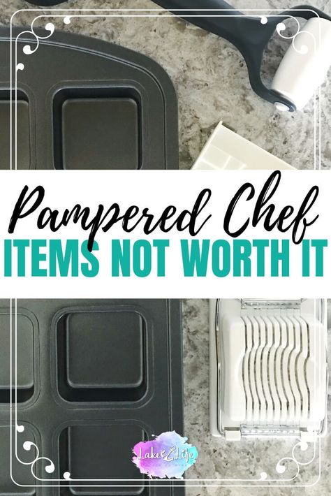 Take care of your wallet and read the 5 Pampered Chef Items Not Worth The Money from a woman who has been to more Pampered Chef parties than she can count. Plus, learn what 5 products you should be buying by printing my free printable. #KitchenGadgets #pamperedchef #lakelifestateofmind Pampered Chef Cut And Seal Recipes, Cup Slicer Pampered Chef, Pampered Chef Baking Stone Recipes, Pampered Chef Stone Loaf Pan Recipes, Pampered Chef Simple Additions, Pampered Chef Pop And Stir, Pampered Chef Stoneware Baking Bowl Recipes, Pampered Chef Tart Pan Recipes, Pampered Chef Mini Deep Covered Baker Recipes