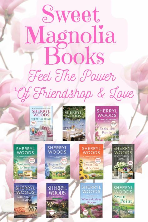 If you have been watching Sweet Magnolias on Netflix but haven't caught up with the book series yet then check out our guide to the books right here! #sweetmagnolias #sweetmagnoliasbooks #sherrylwoods #romancereads #netflix Sweet Magnolias Book Series, The Sweet Magnolias, Sweet Magnolias Book, Book Series To Read, Magnolia Book, Sweet Romance Books, Power Of Friendship, Books Tbr, Sweet Magnolias