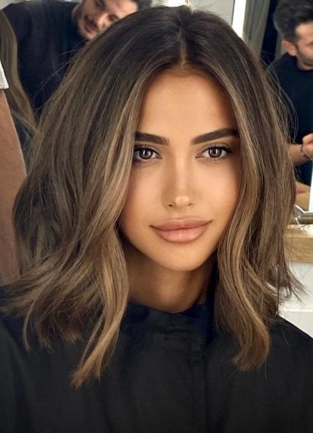 30 Gorgeous Brunette Hair Color Ideas with Babylights Lob Hair Inspiration, Coupe, Balayage, Medium Length Haircut On Plus Size Women, Medium Brown Long Bob, Blonde To Brunette Short Hair, Medium Bob Brunette Balayage, Shoulder Length Bob Brunette, Brunette Balayage Hair Lob