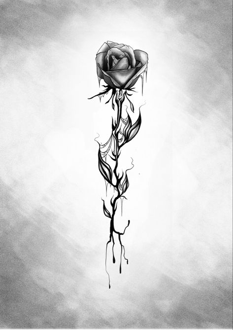 Gothic rose tattoo design idea by Mada Martyr Rose Tattoos With Thorns, Black Rose Men Tattoo, Black Rose Arm Tattoo, Rose And Thrones Tattoo, Fading Rose Tattoo, Gothic Mom Tattoo, Unique Rose Drawing, Gothic Rose Tattoo Design, Evil Rose Tattoo