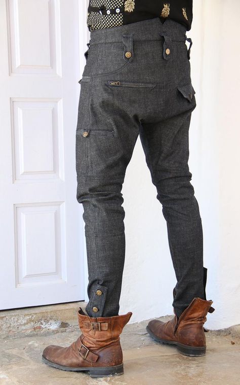 Drop Crotch Jeans, Mens Tops Casual, Low Crotch Pants, Checker Pants, Mens Designer Jeans, Trousers Mens, Pants Outfit Men, Men Jeans Pants, Burning Man Outfits