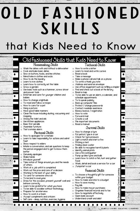 80+ Old Fashioned Skills that Kids Need to Know New Skill To Learn List, Organisation, Old Skills To Learn, Helpful Skills To Learn, Fun New Skills To Learn List, Basic Skills Everyone Should Know, Cool Skills To Learn List, Different Skills To Learn, Useful Skills To Learn List