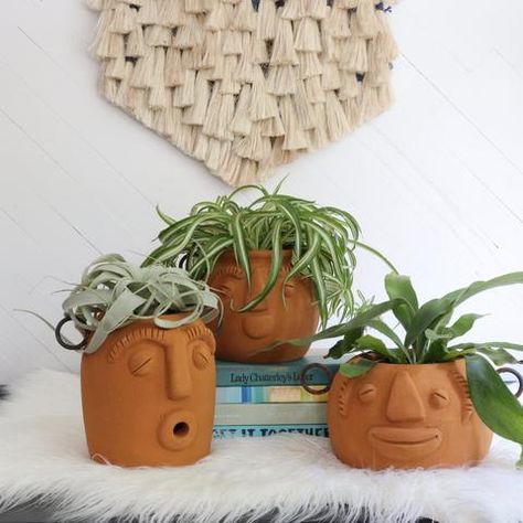PRE-ORDER Our Funny Face Jug Clay Planter Pot Set for a whimsical addition to your houseplant collection. This fun bohemian planter set can double as kitchen storage! Handmade Plant Pots, Handmade Clay Pots, Face Plant Pot, Clay Plant Pots, Face Jugs, Diy Air Dry Clay, Air Dry Clay Projects, Clay Planters, Tanah Liat